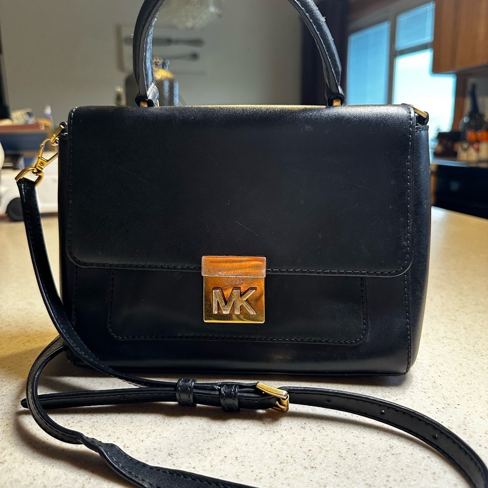 Michael Kors Black Crossbody Bag with Gold Accent